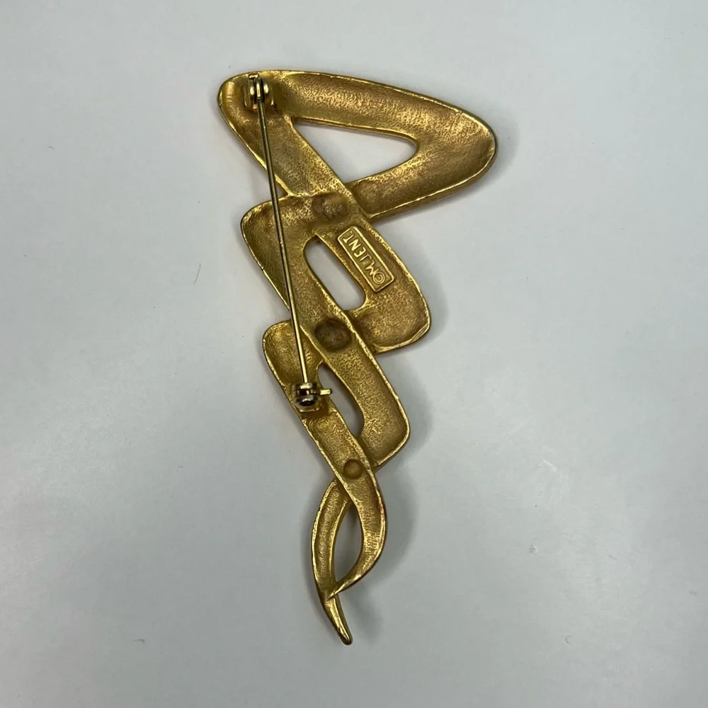 Vintage Signed M Jent Gold Tone Brooch